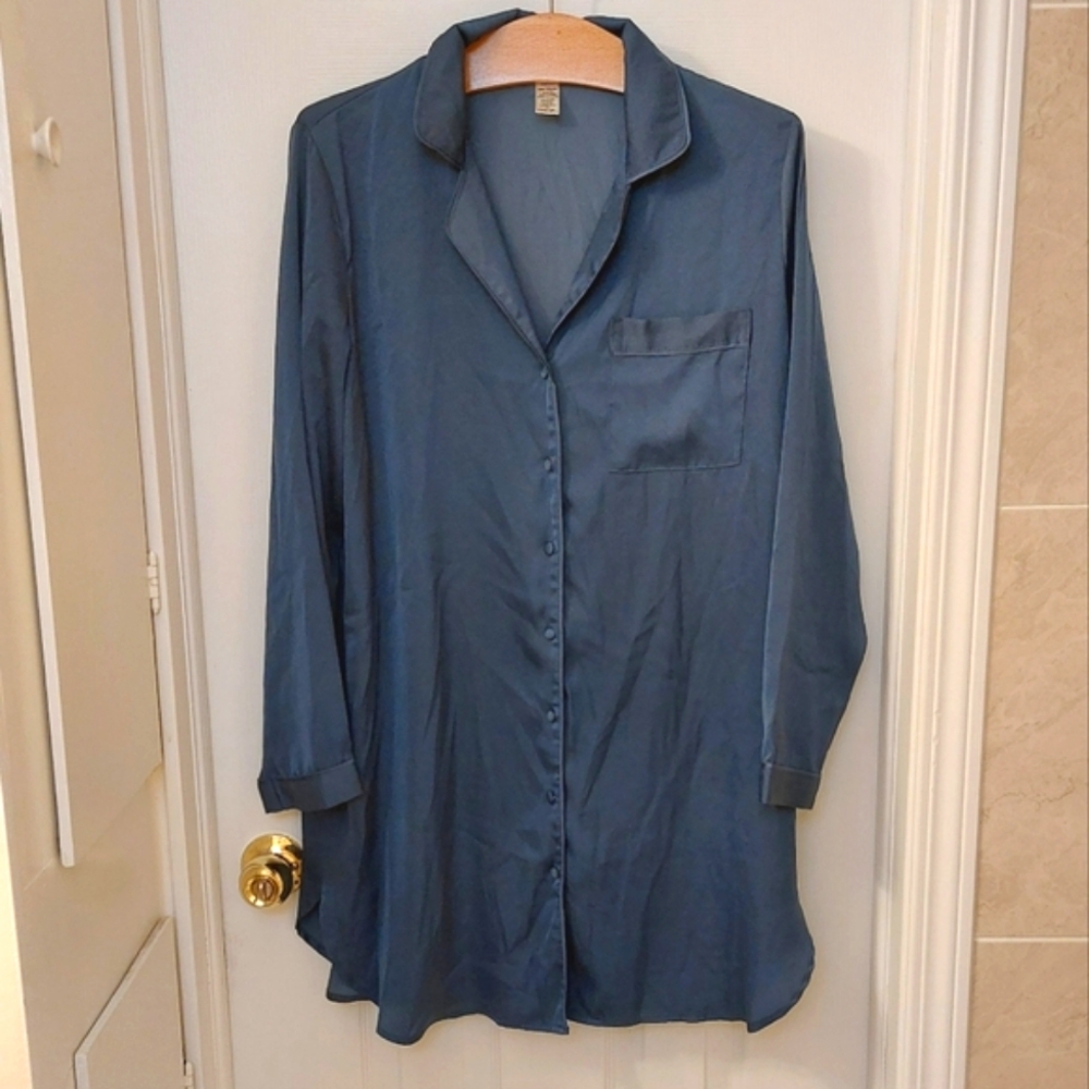 George Blue Grey Polyester Nightshirt - Size M